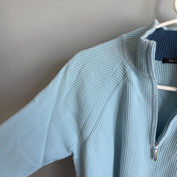 Daisy Fuentes Womens Blue Ribbed Knit Quarter Zip Sweater 1X Cuffed Hem - Picture 8 of 13